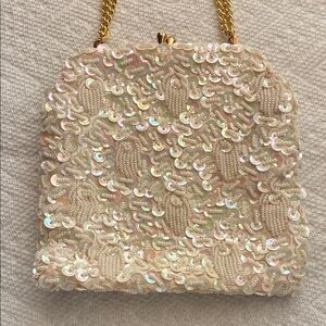 Elegant Cream White Bead and Sequin Bag Vintage Excellent Condition